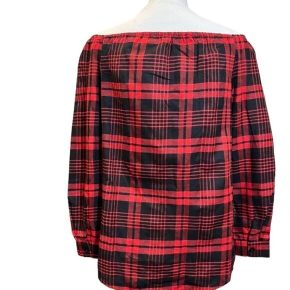 NWOT Coeur De Vague Plaid Off the Shoulder Top Red and Black Size Small - Picture 4 of 8